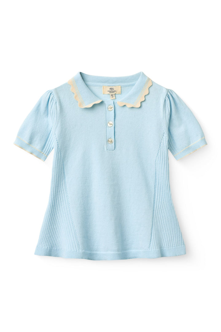 KNITTED PEPLUM BLOUSE - ICE BLUE/CREAM COMB.