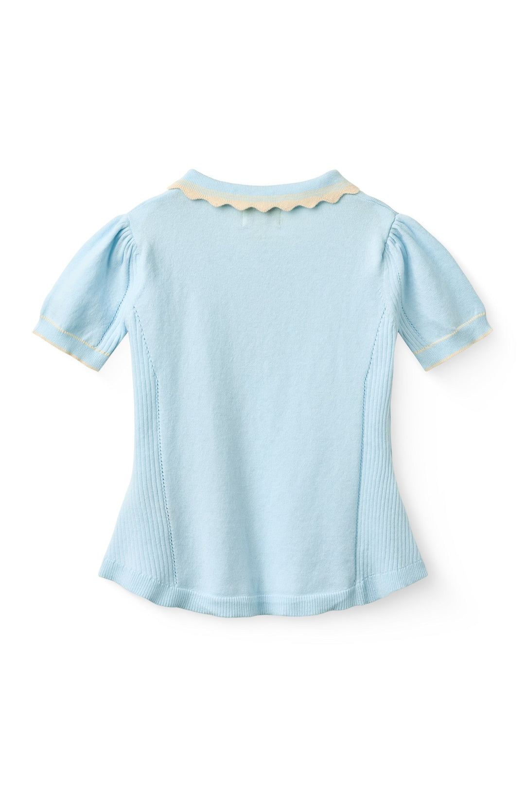 KNITTED PEPLUM BLOUSE - ICE BLUE/CREAM COMB.