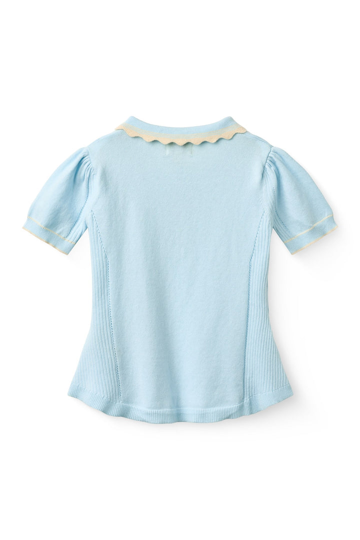 KNITTED PEPLUM BLOUSE - ICE BLUE/CREAM COMB.