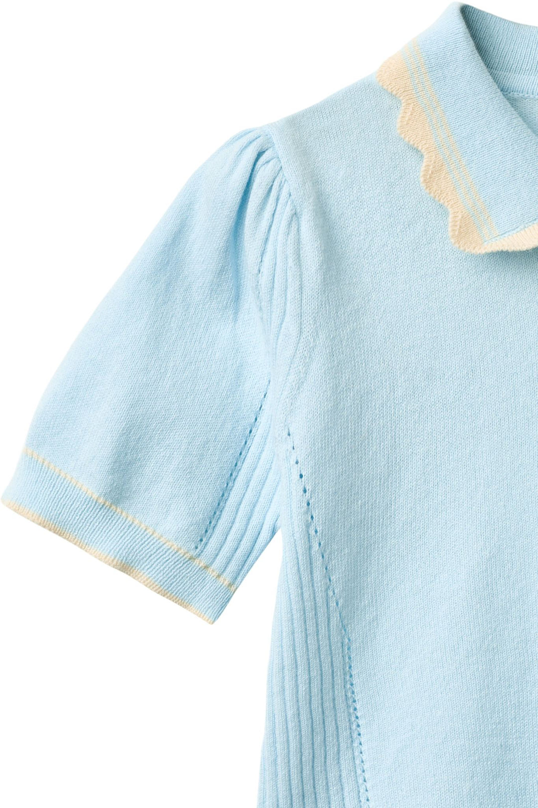 KNITTED PEPLUM BLOUSE - ICE BLUE/CREAM COMB.