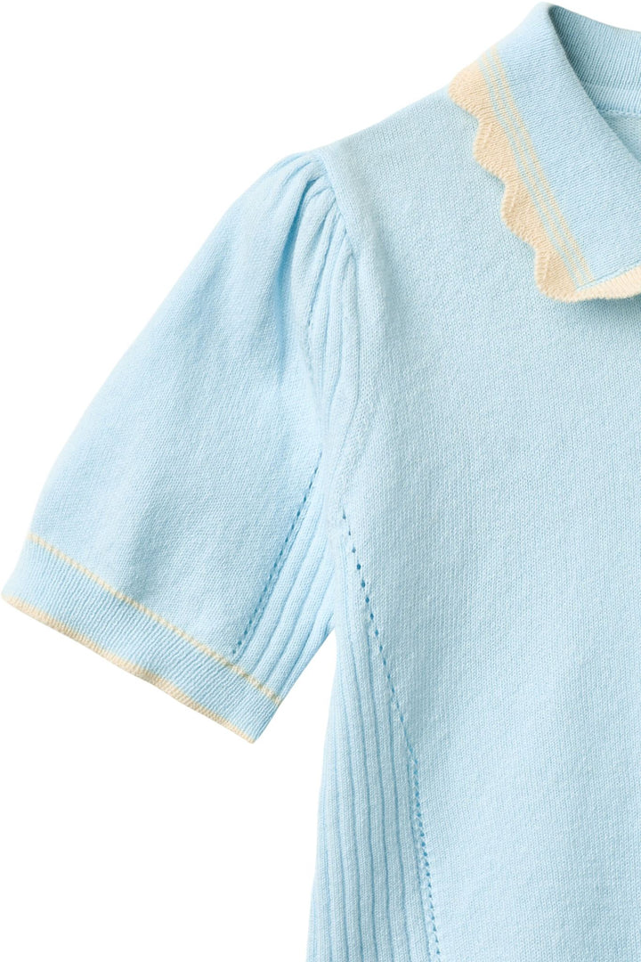 KNITTED PEPLUM BLOUSE - ICE BLUE/CREAM COMB.