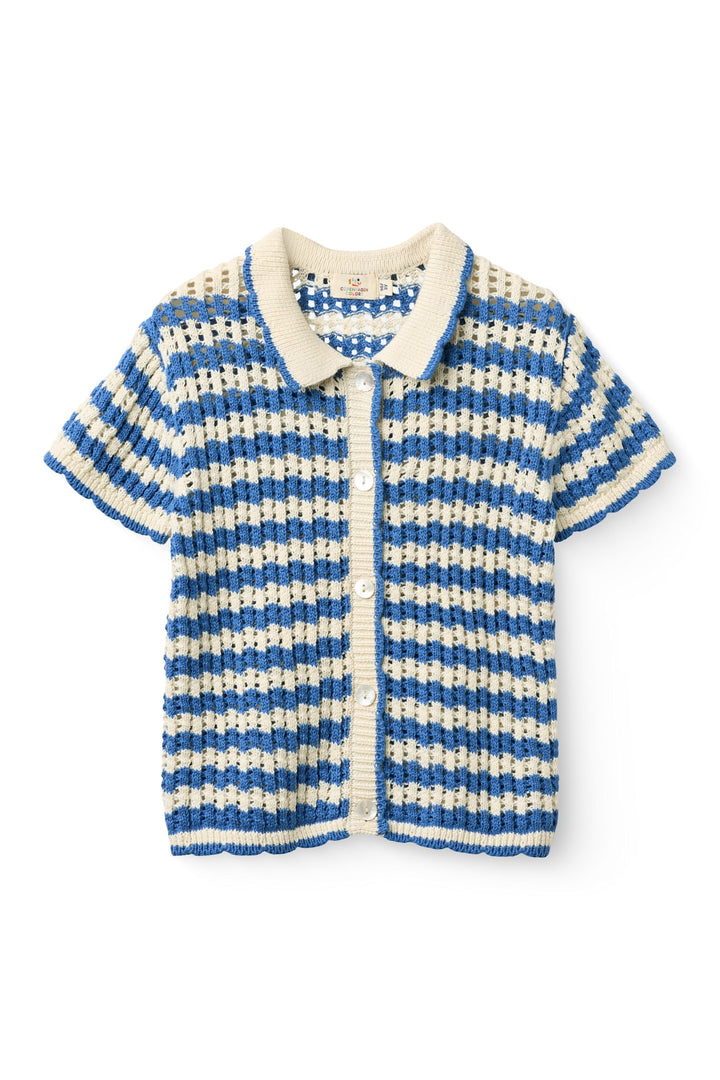 Crochet SS Cardigan - Ocean Blue/Cream Comb.