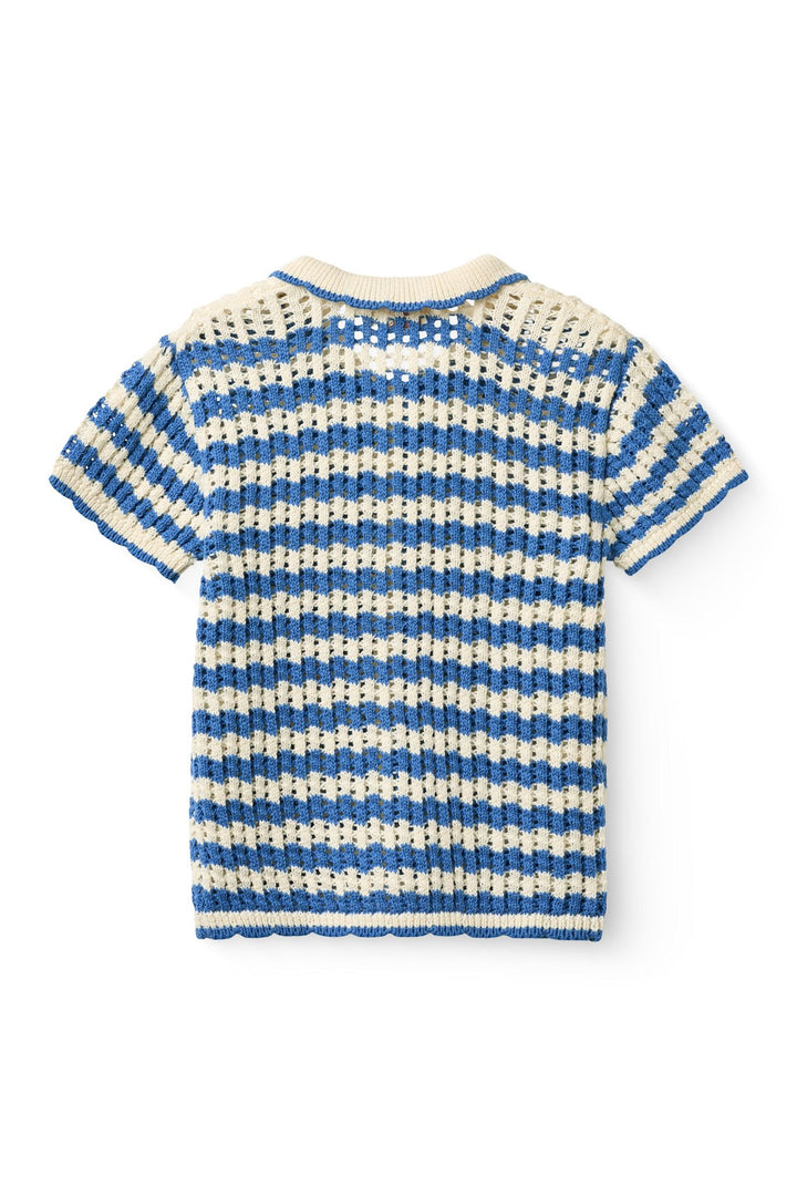Crochet SS Cardigan - Ocean Blue/Cream Comb.
