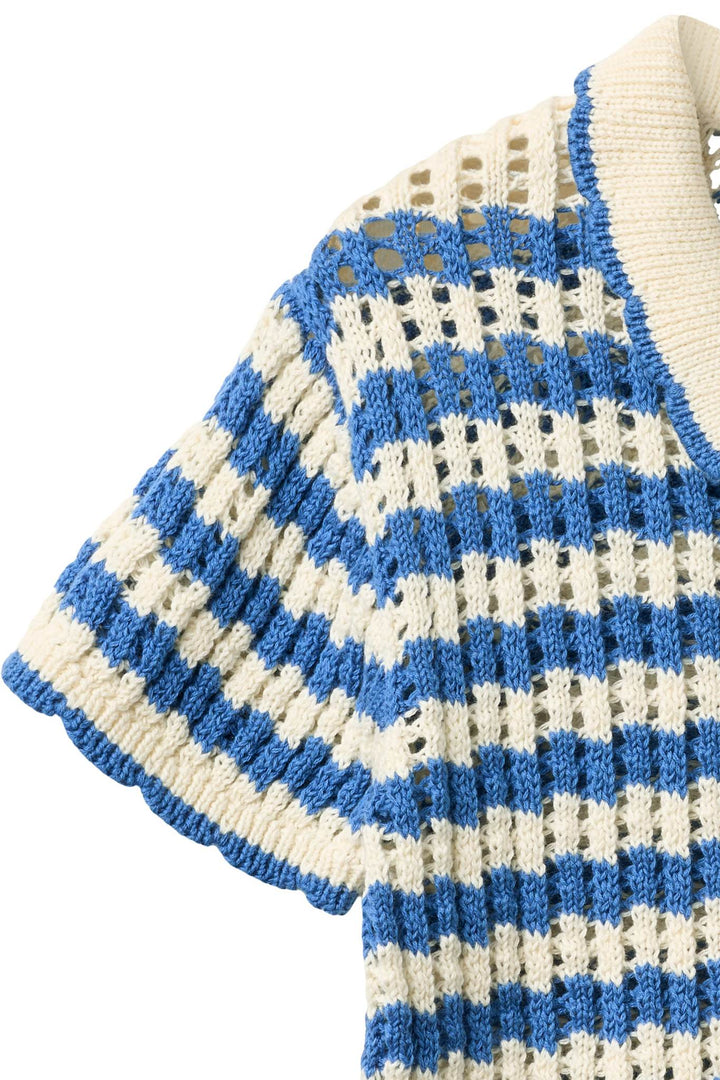 Crochet SS Cardigan - Ocean Blue/Cream Comb.