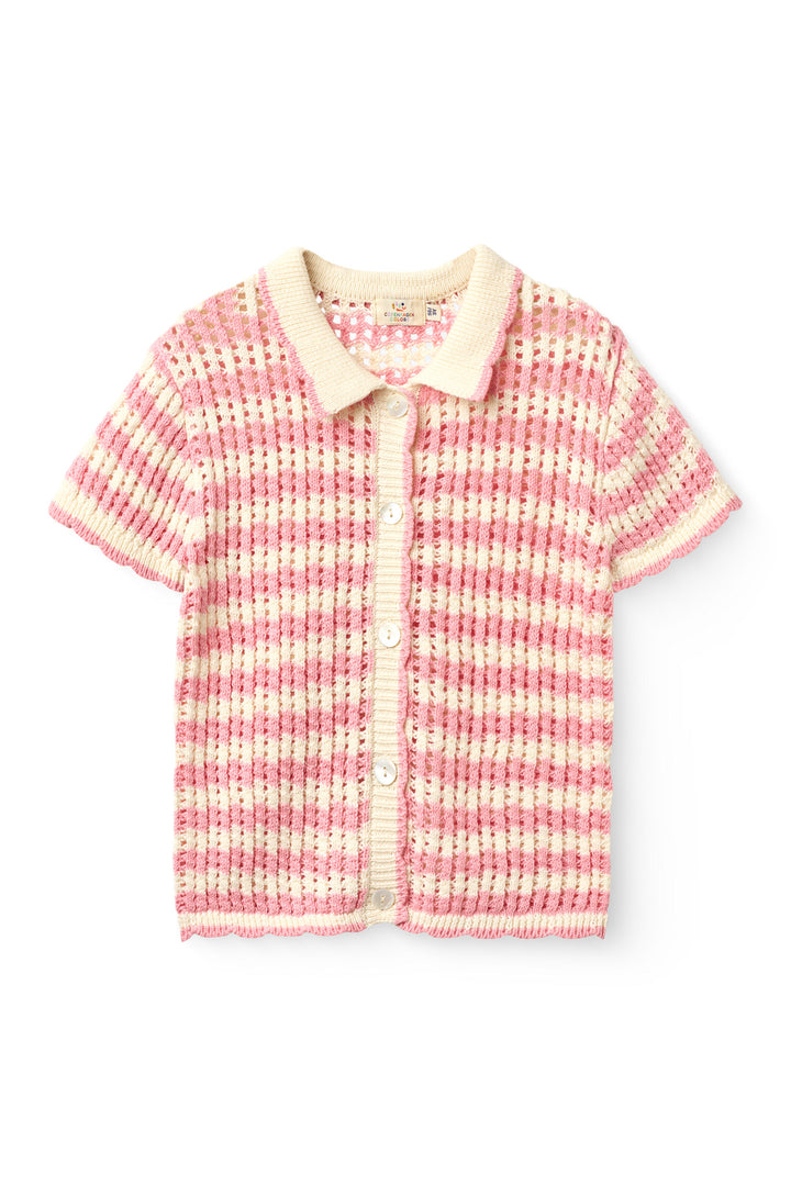 Crochet SS Cardigan - Pink/Cream Comb.