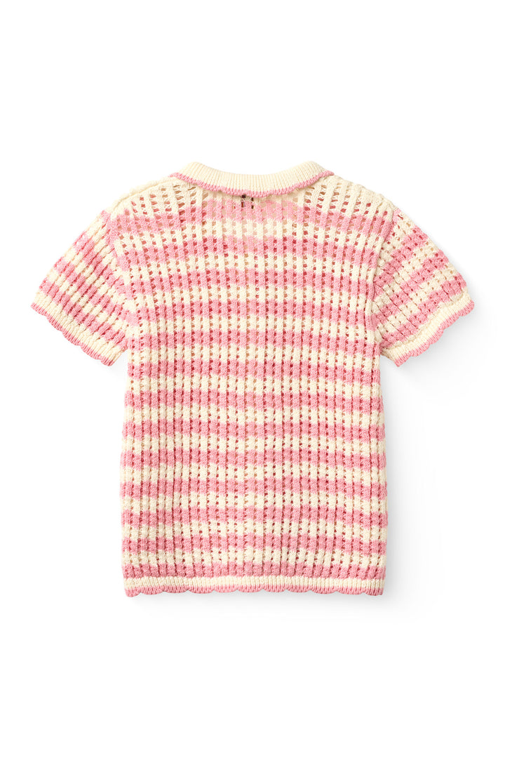 Crochet SS Cardigan - Pink/Cream Comb.