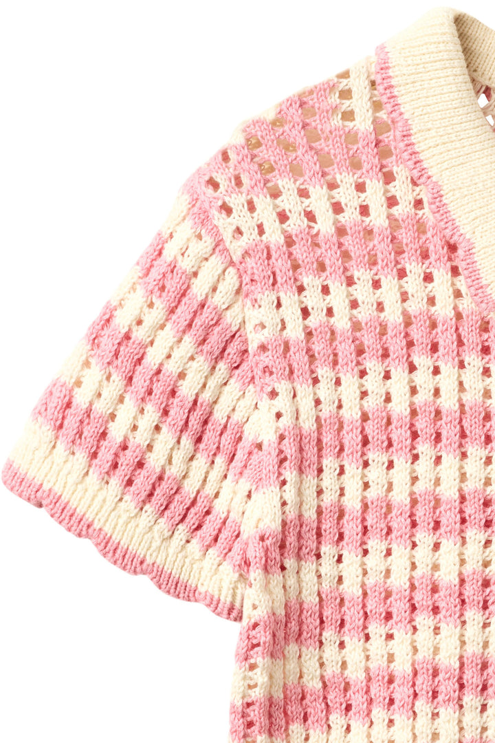 Crochet SS Cardigan - Pink/Cream Comb.
