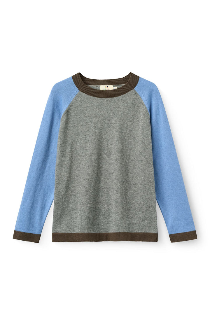 Light Knitted Color Block Blouse - GREY MEL. COMB.