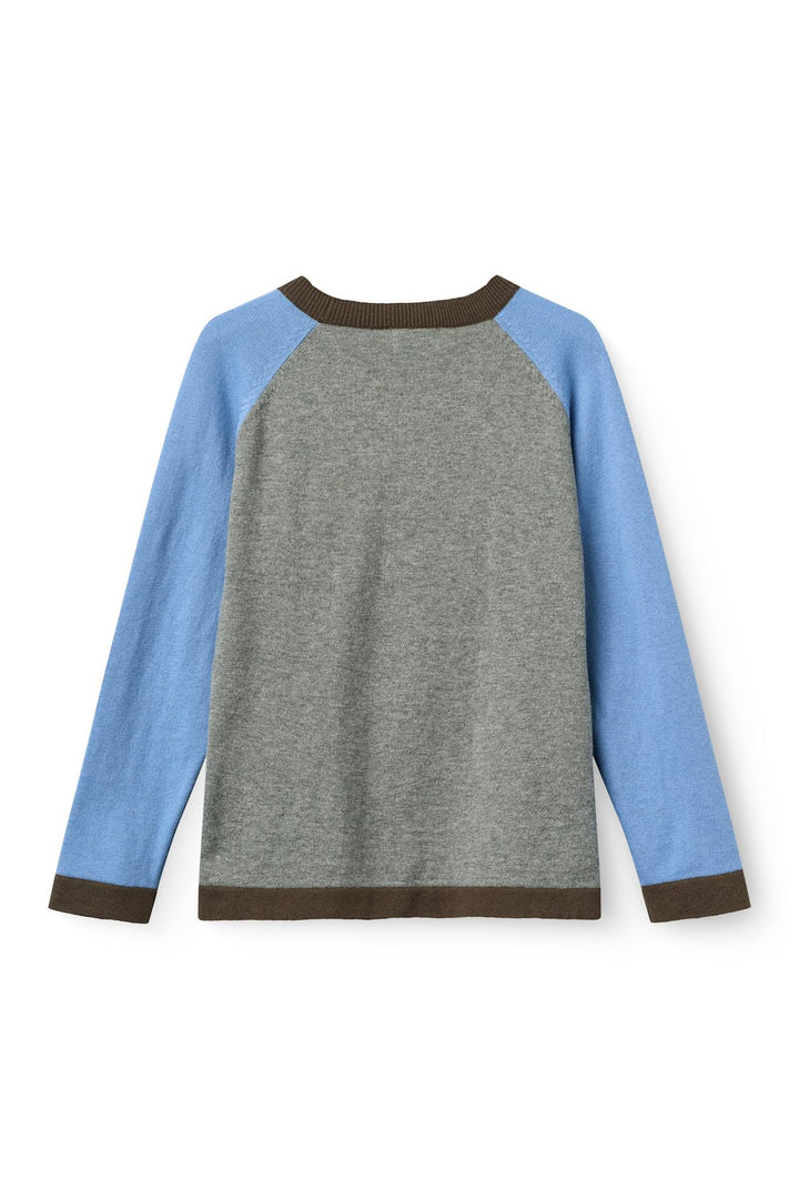 Light Knitted Color Block Blouse - GREY MEL. COMB.