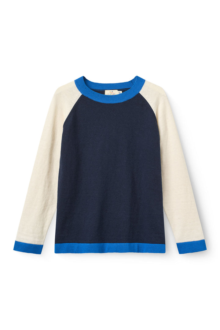 Light Knitted Color Block Blouse - NAVY COMB.