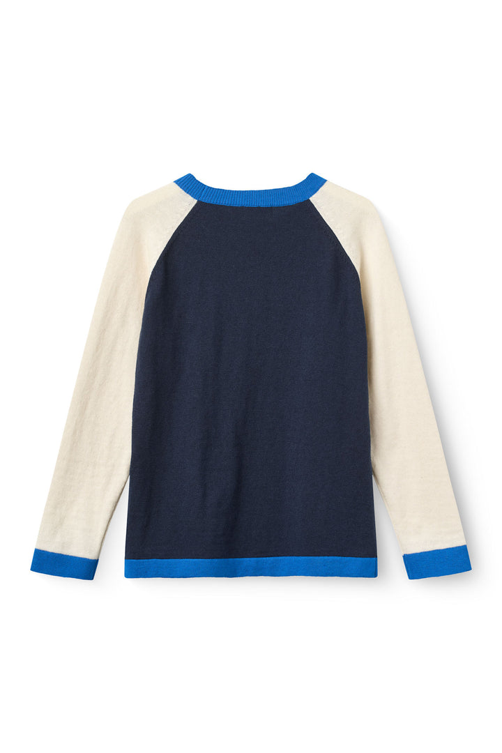 Light Knitted Color Block Blouse - NAVY COMB.