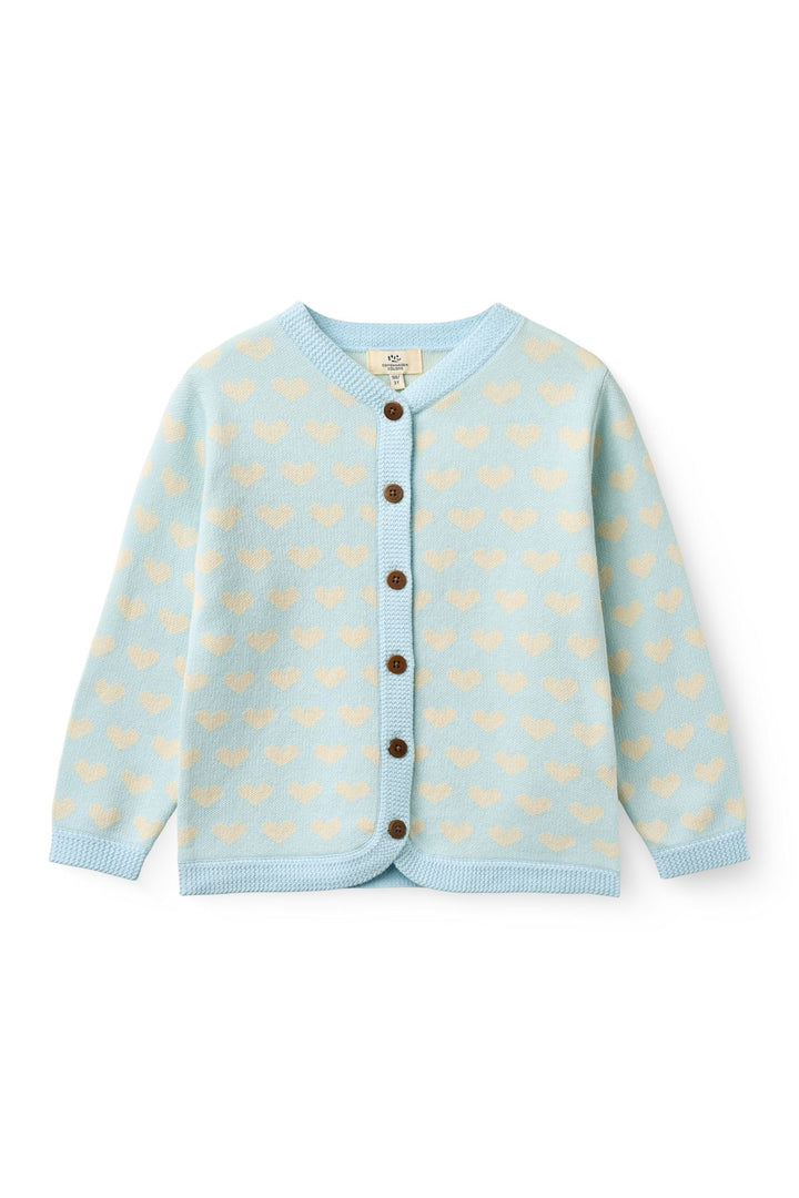 Heart Cardigan w. Crochet Edge - Ice Blue Comb.