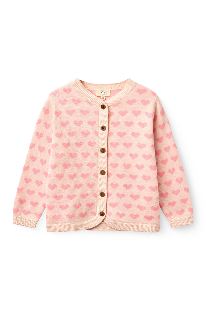 Heart Cardigan w. Crochet Edge - Pink Comb.