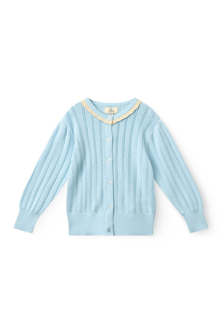 Knitted Pointelle Cardigan - Ice Blue/Cream Comb.