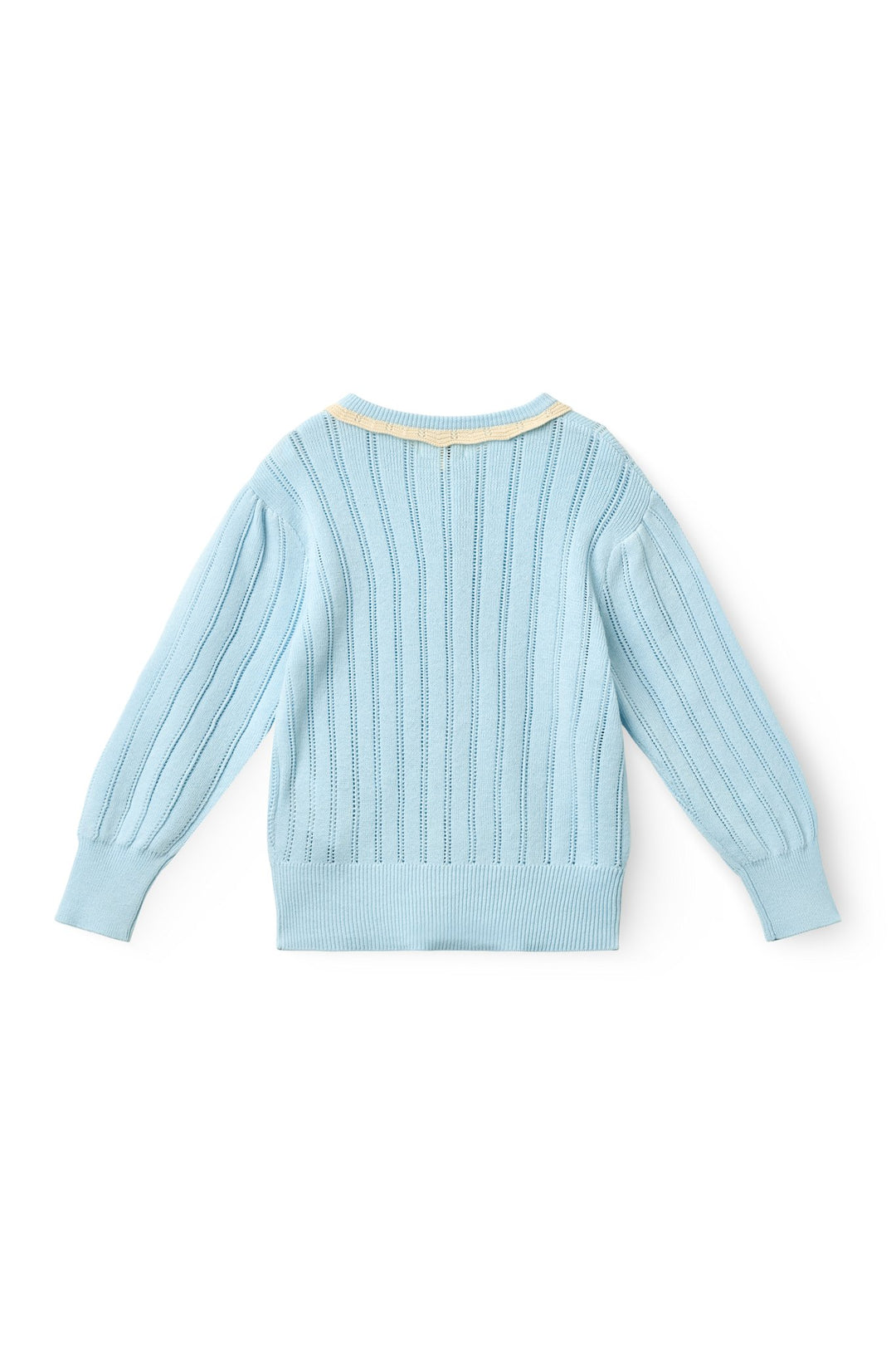 Knitted Pointelle Cardigan - Ice Blue/Cream Comb.