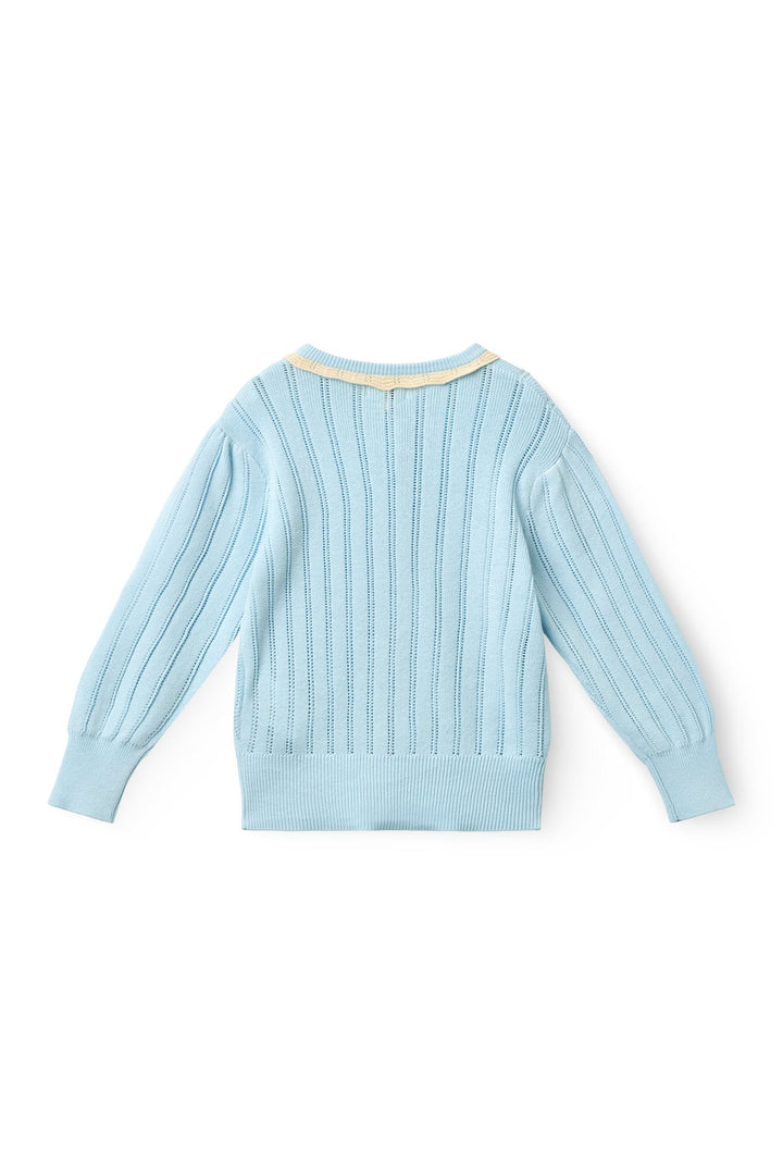 Knitted Pointelle Cardigan - Ice Blue/Cream Comb.