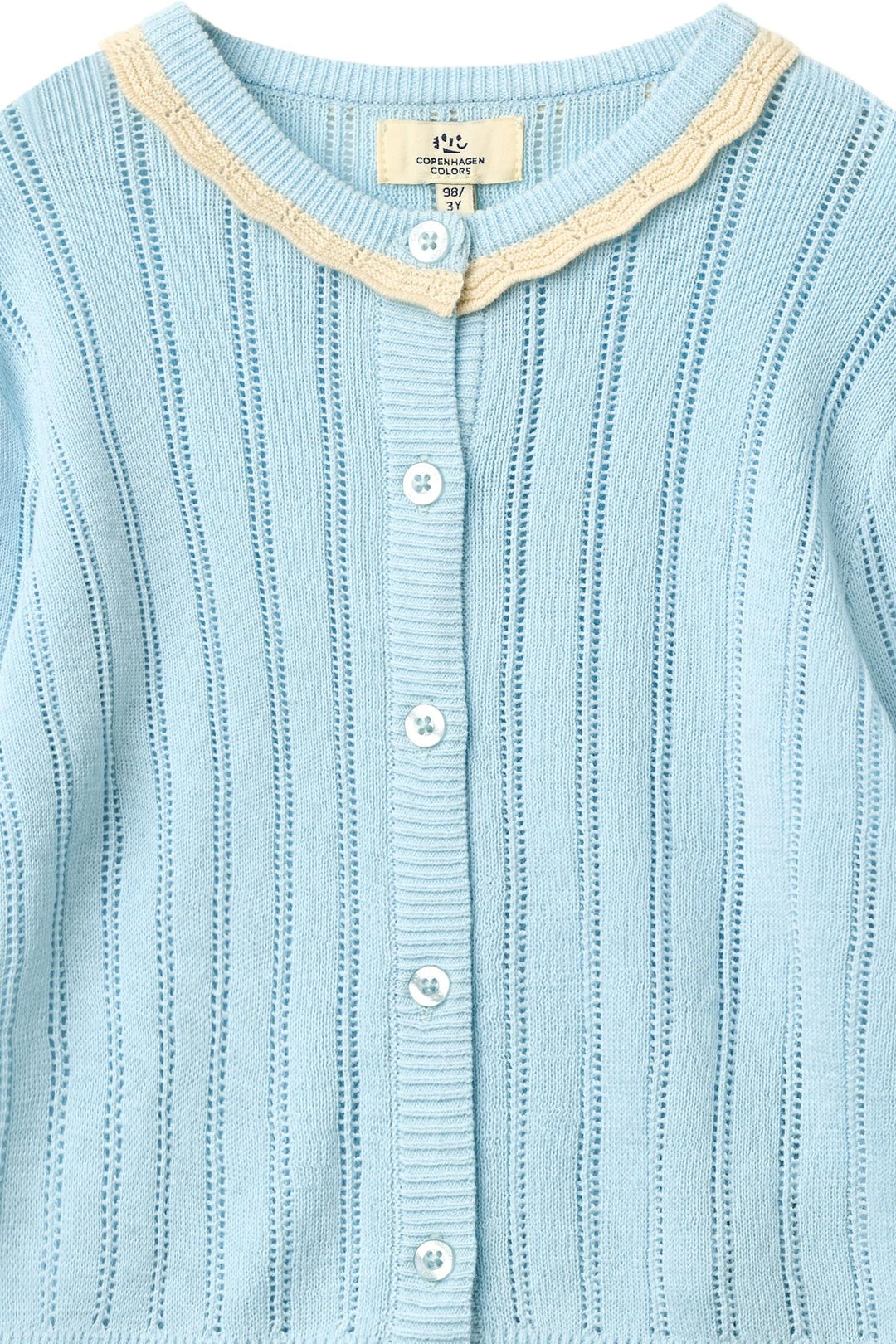 Knitted Pointelle Cardigan - Ice Blue/Cream Comb.