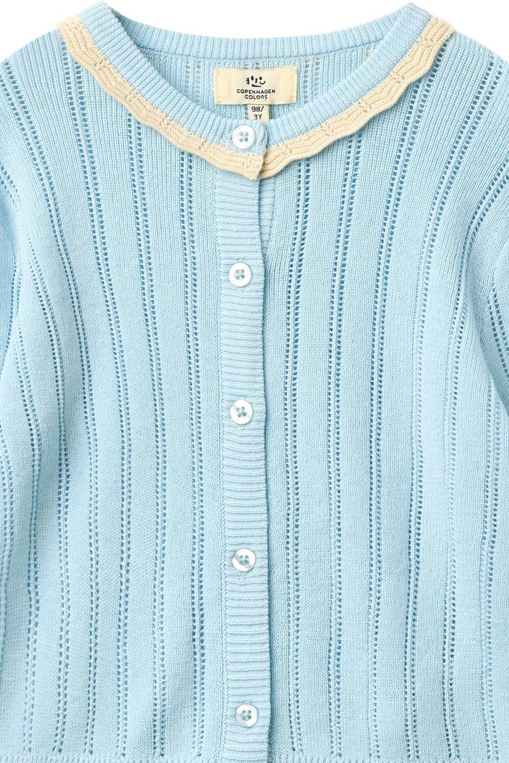 Knitted Pointelle Cardigan - Ice Blue/Cream Comb.