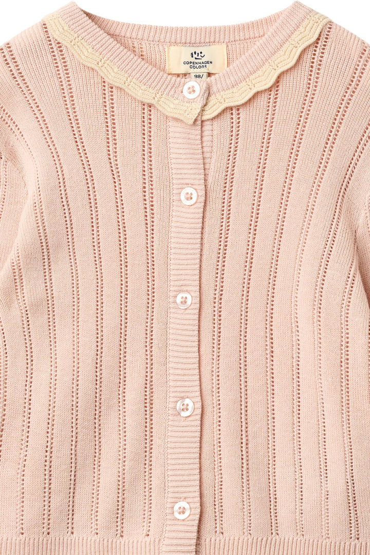Knitted Pointelle Cardigan - Dusty Rose Comb.