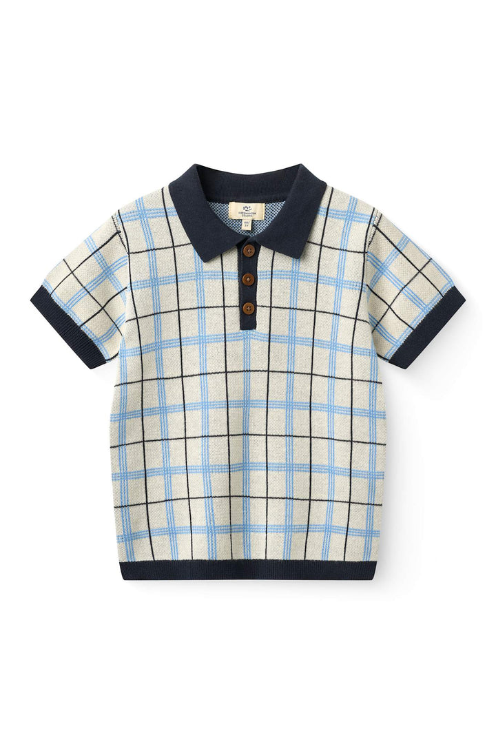KNITTED CHECKERED POLO - NAVY COMB.