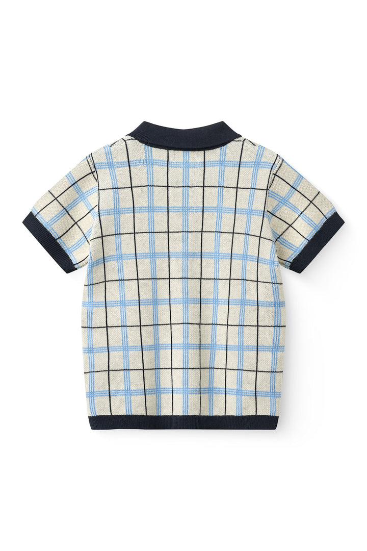 KNITTED CHECKERED POLO - NAVY COMB.