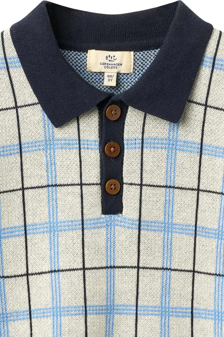 KNITTED CHECKERED POLO - NAVY COMB.