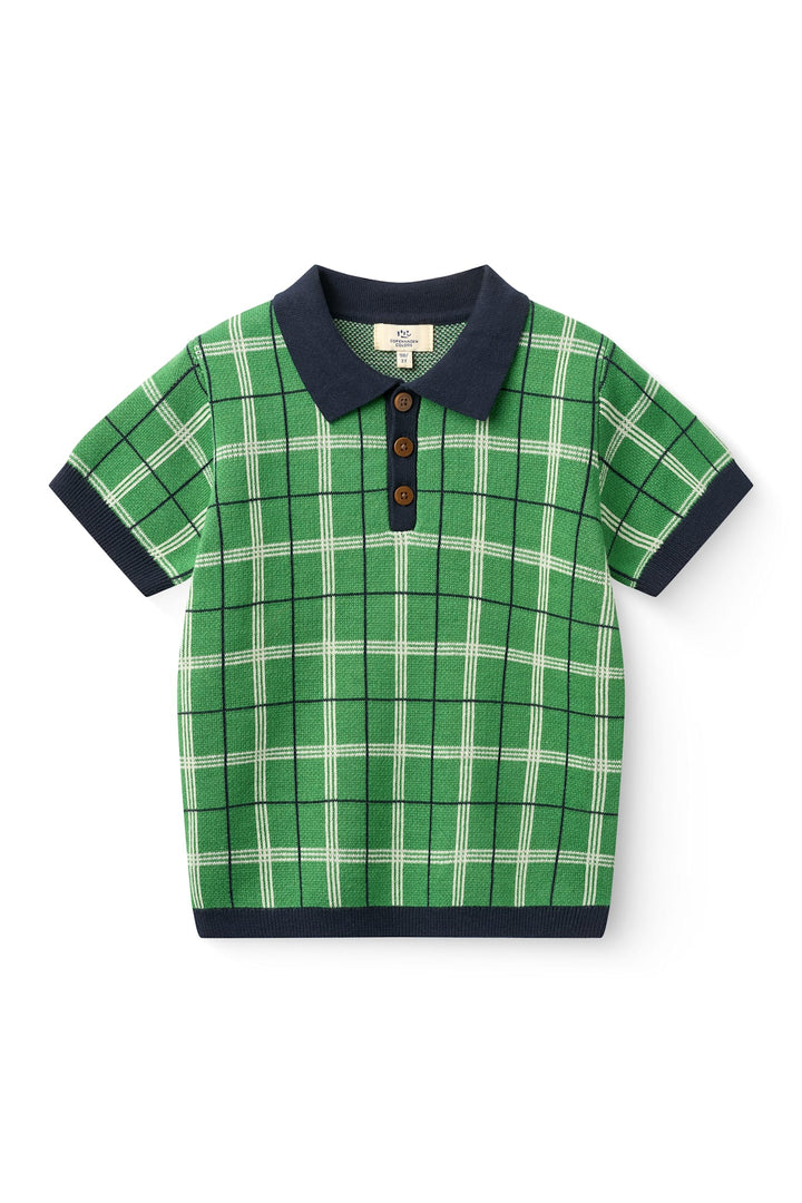 KNITTED CHECKERED POLO - GREEN COMB.
