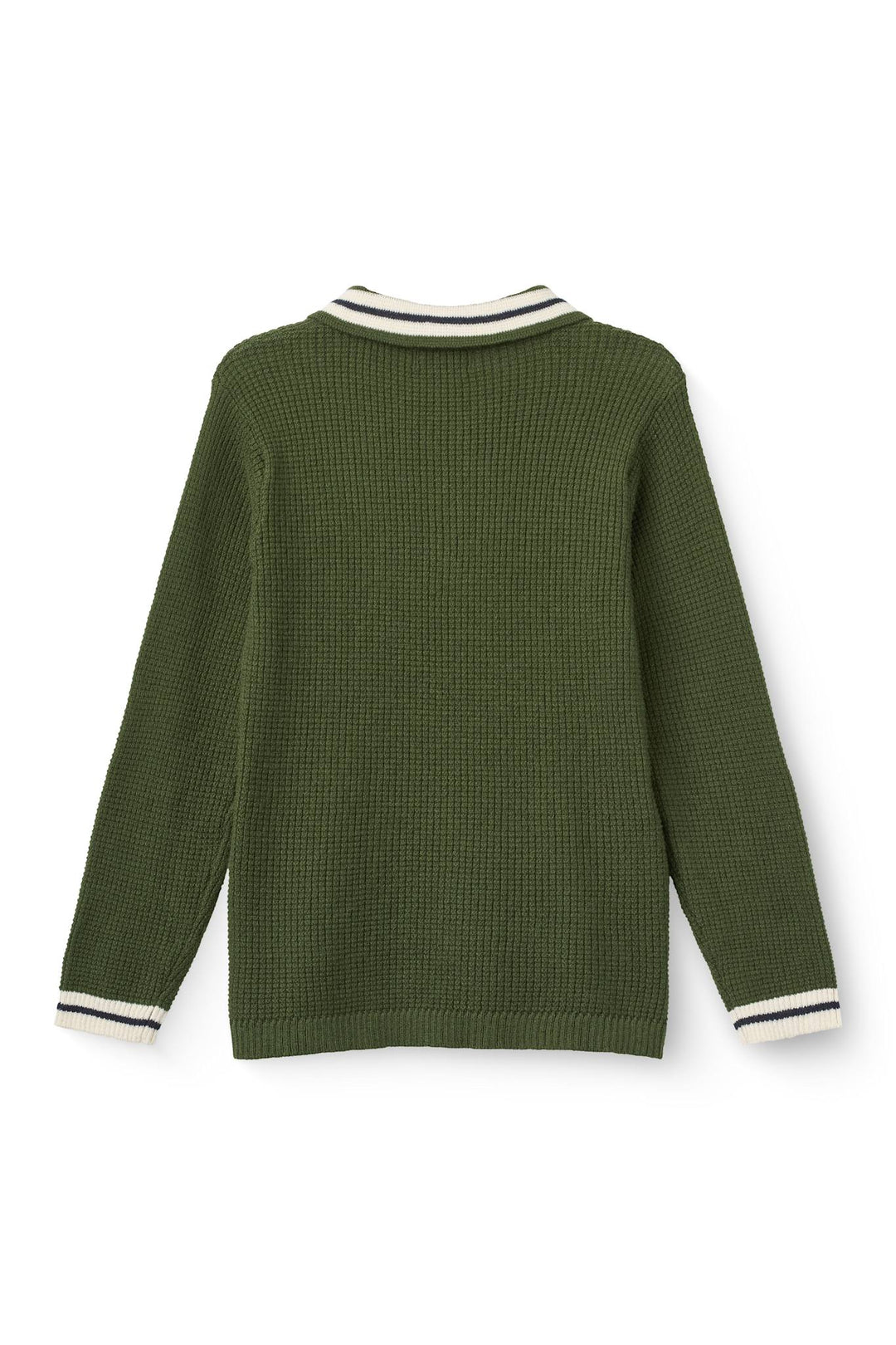 Long-Sleeved Knitted Waffle Polo - Dk. Green Comb.