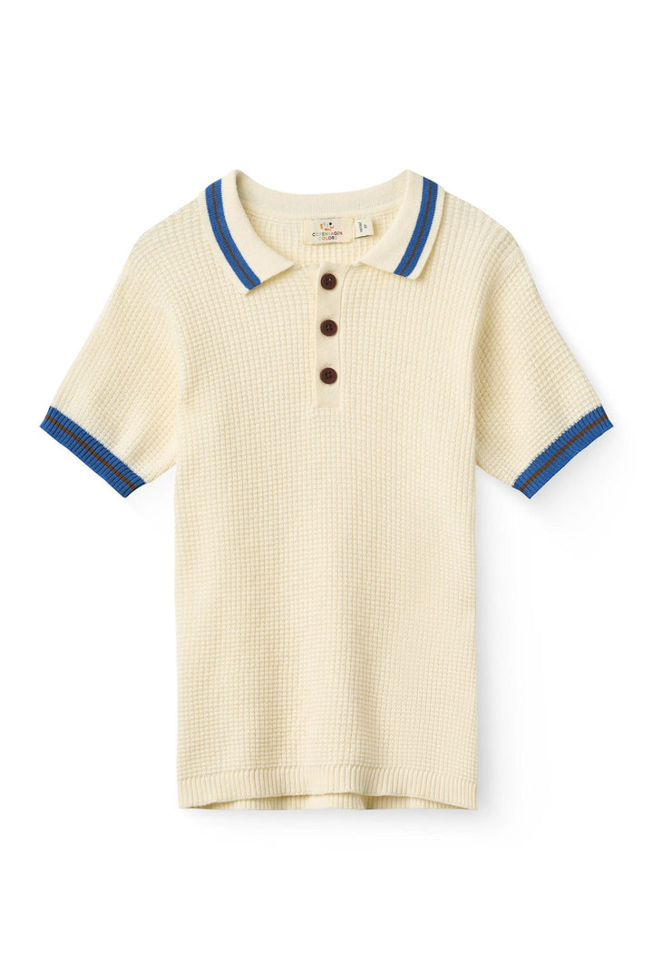 KNITTED PATTERN POLO - CREAM, BLUE, BROWN COMB.