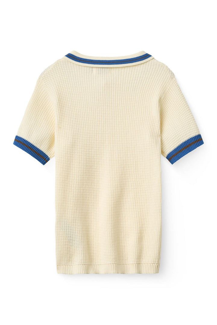 KNITTED PATTERN POLO - CREAM, BLUE, BROWN COMB.