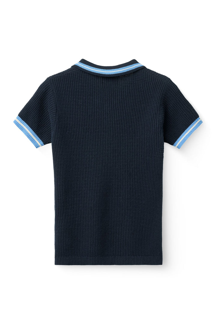 KNITTED PATTERN POLO - NAVY, BLUE, CREAM COMB.