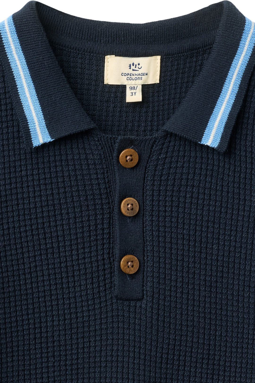 KNITTED PATTERN POLO - NAVY, BLUE, CREAM COMB.