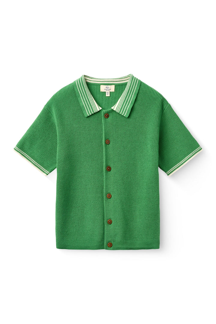KNITTED PATTERN SHIRT W. CONTRAST - SHARP GREEN COMB.
