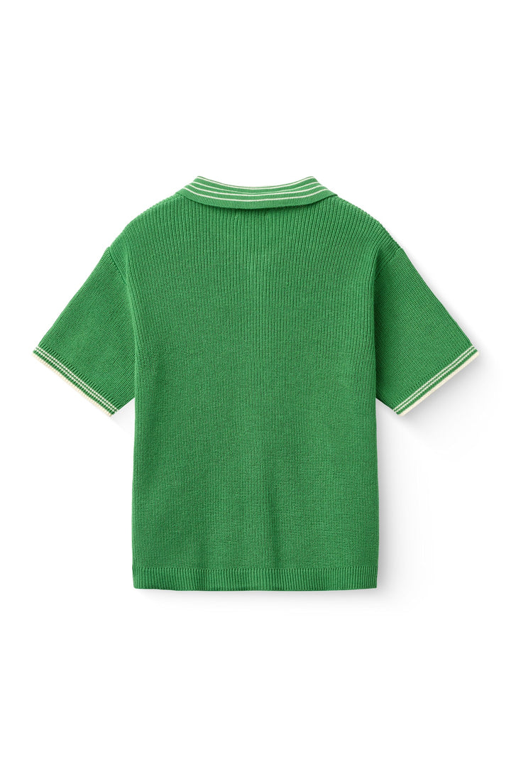 KNITTED PATTERN SHIRT W. CONTRAST - SHARP GREEN COMB.