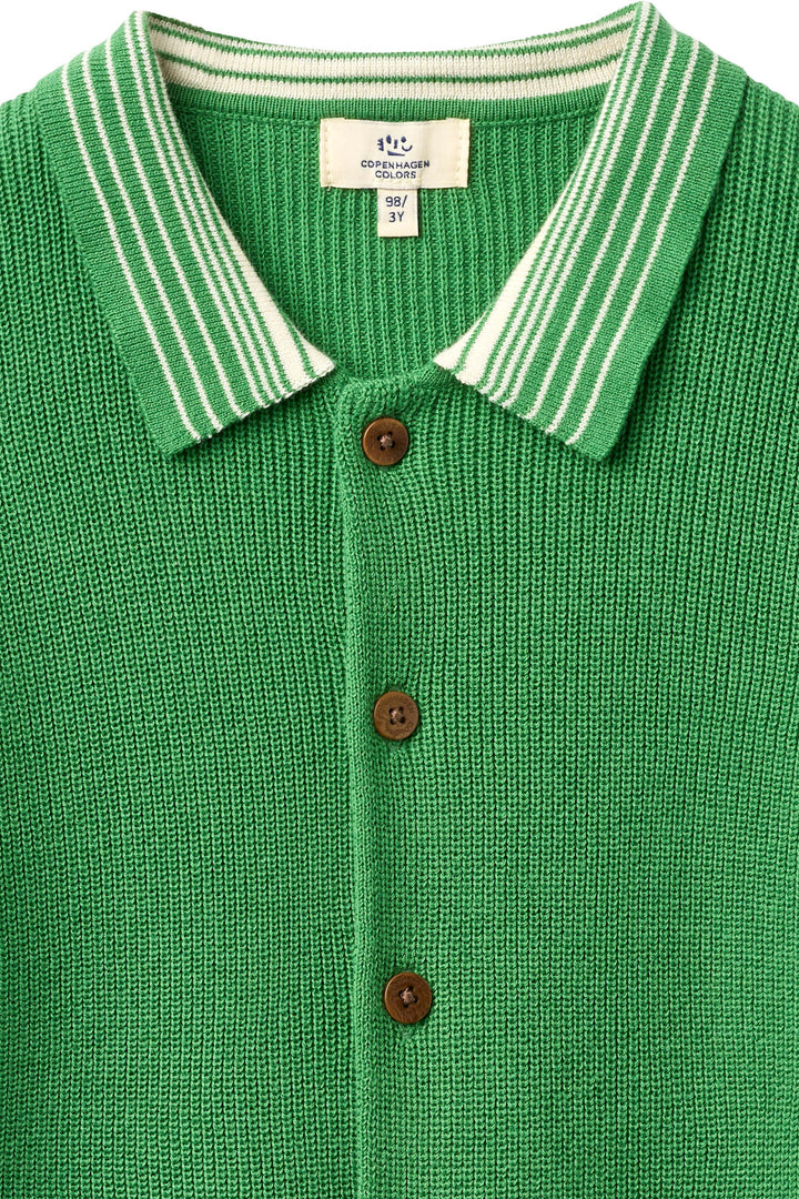 KNITTED PATTERN SHIRT W. CONTRAST - SHARP GREEN COMB.