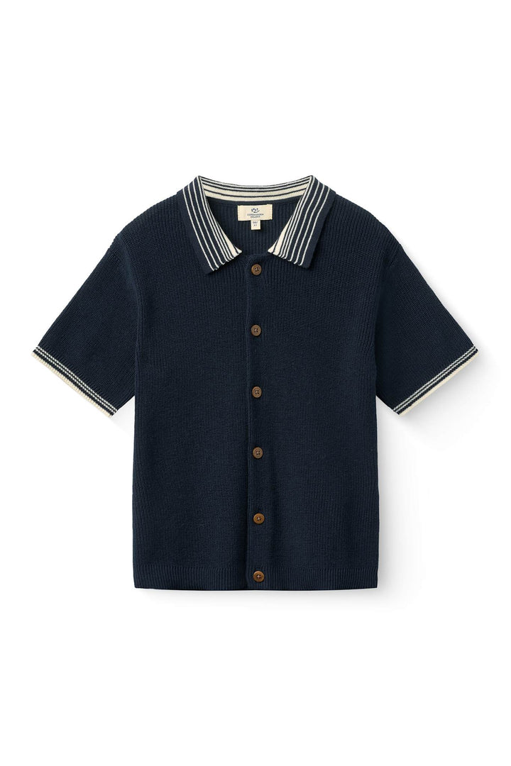 KNITTED PATTERN SHIRT W. CONTRAST - NAVY COMB.