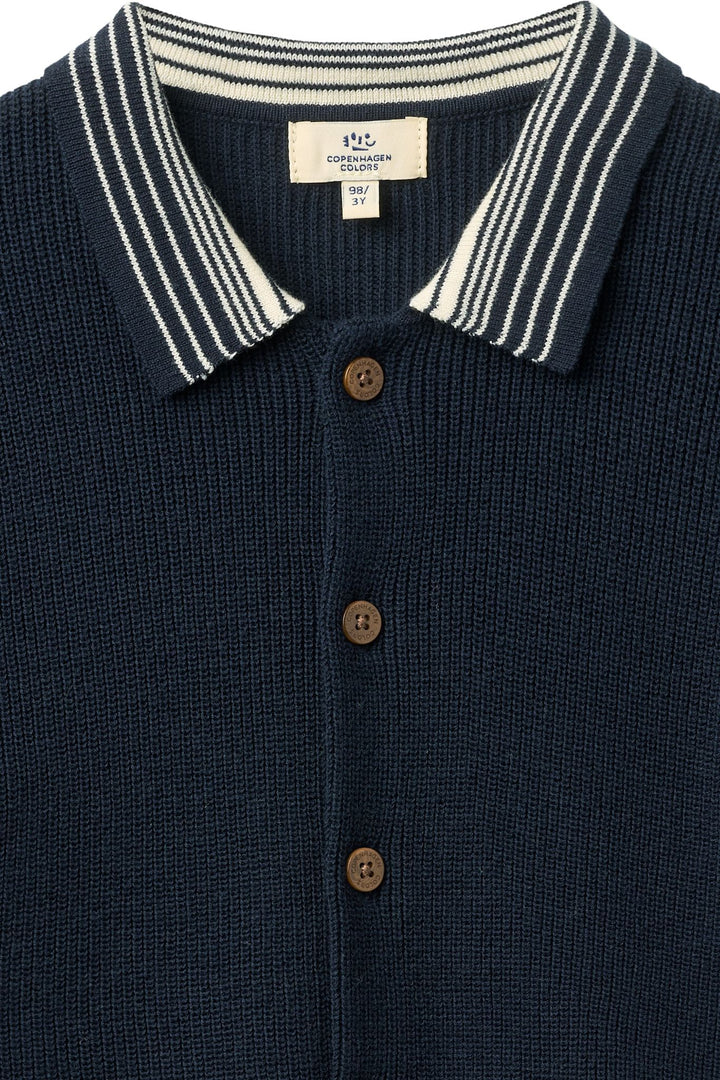 KNITTED PATTERN SHIRT W. CONTRAST - NAVY COMB.