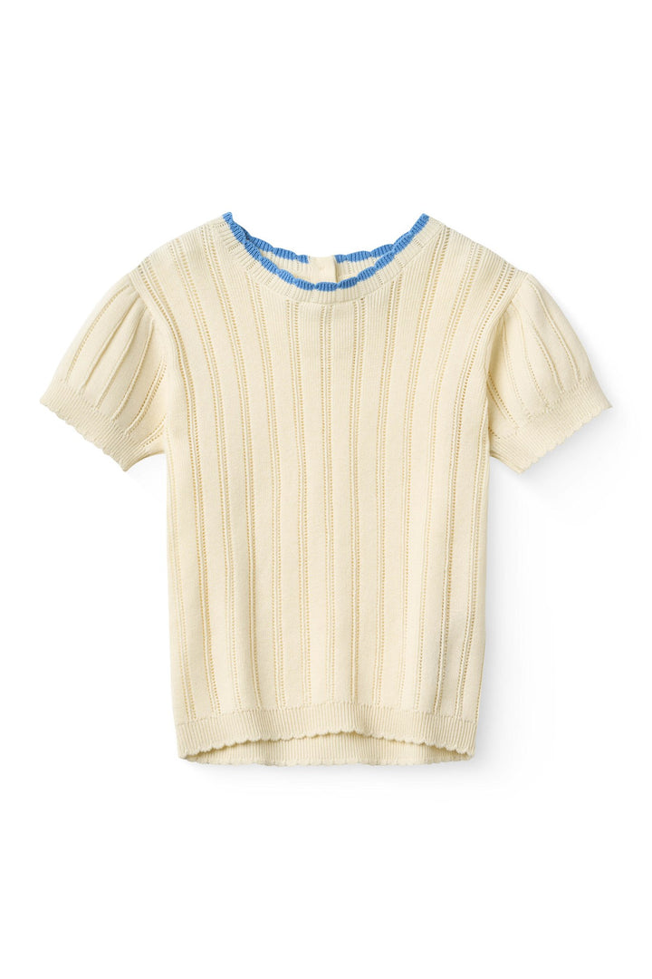 KNITTED POINTELLE SS BLOUSE - CREAM