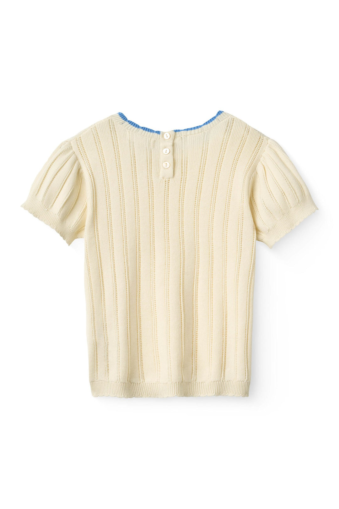 KNITTED POINTELLE SS BLOUSE - CREAM