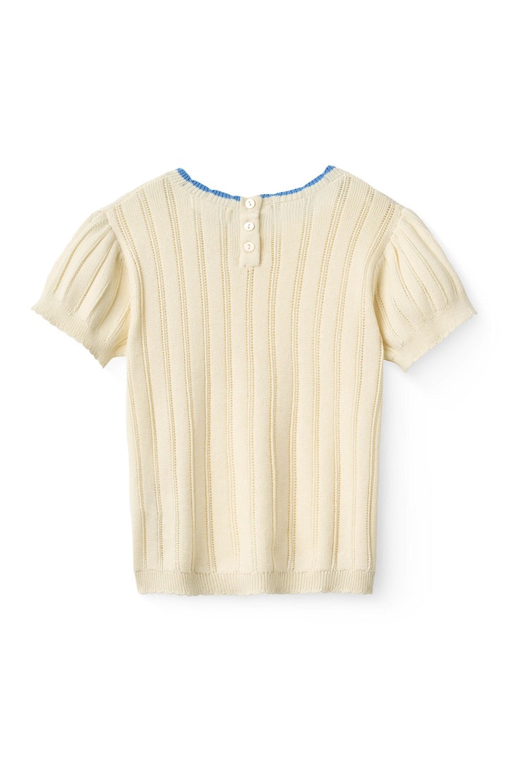 KNITTED POINTELLE SS BLOUSE - CREAM