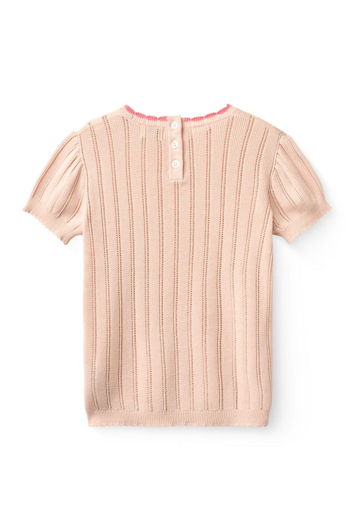 KNITTED POINTELLE SS BLOUSE - DUSTY ROSE