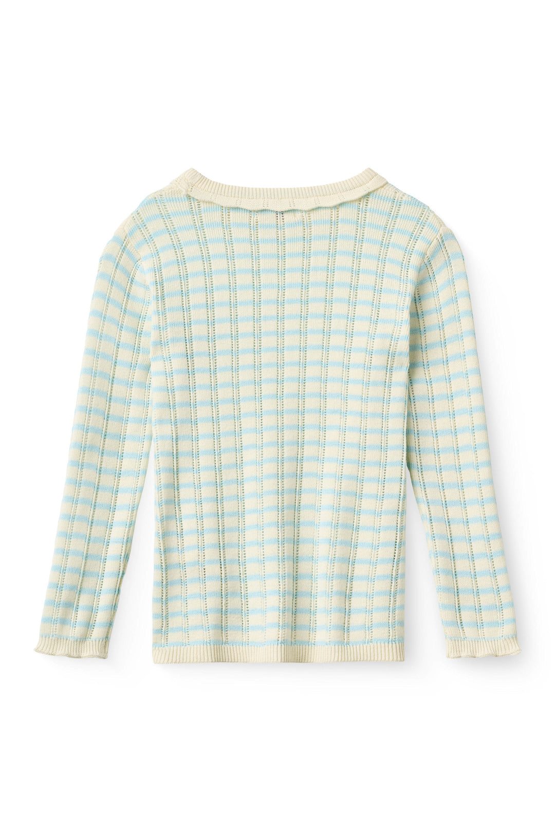 Knitted Stripe Pointelle Ls Blouse - Dusty Blue Comb.