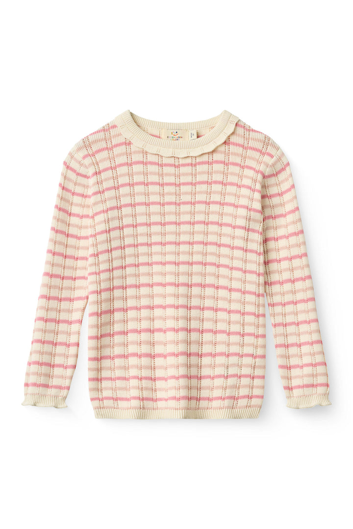 Knitted Stripe Pointelle Ls Blouse - Pink Comb.