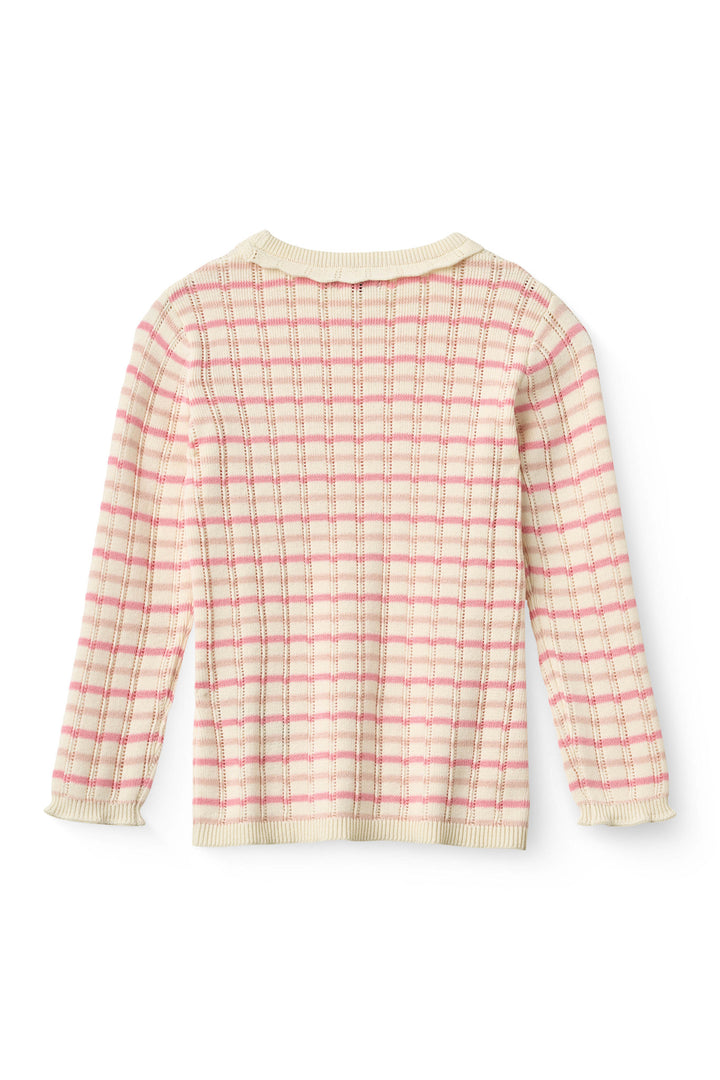 Knitted Stripe Pointelle Ls Blouse - Pink Comb.