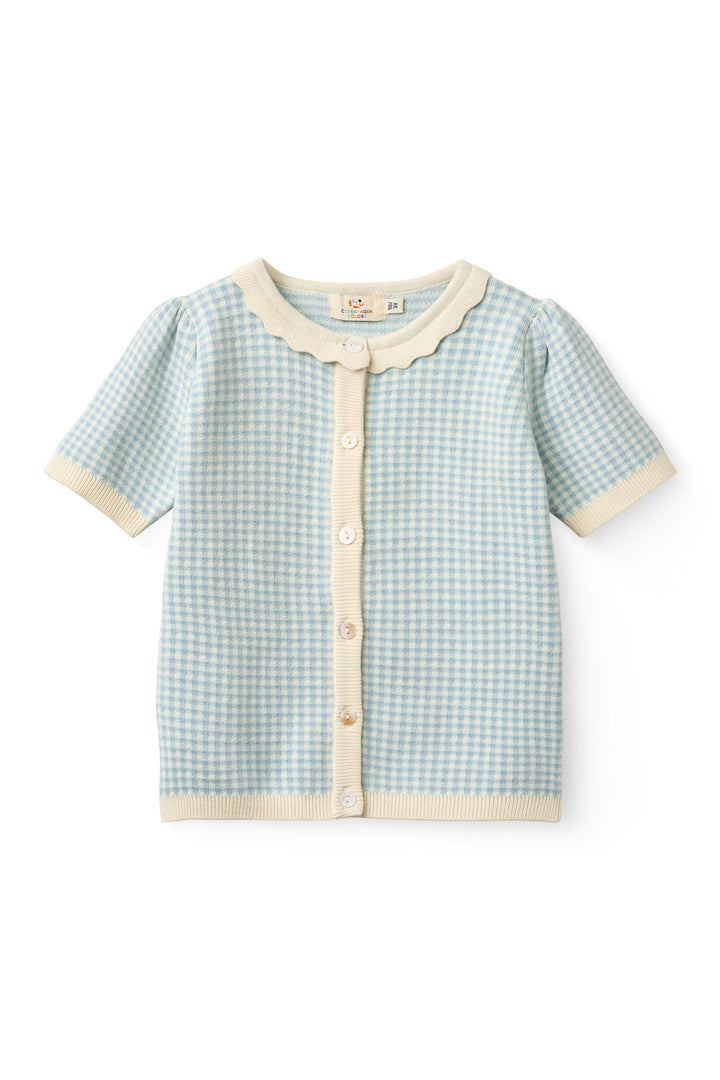 CHECK JACQUARD CARDIGAN - DUSTY BLUE CHECK