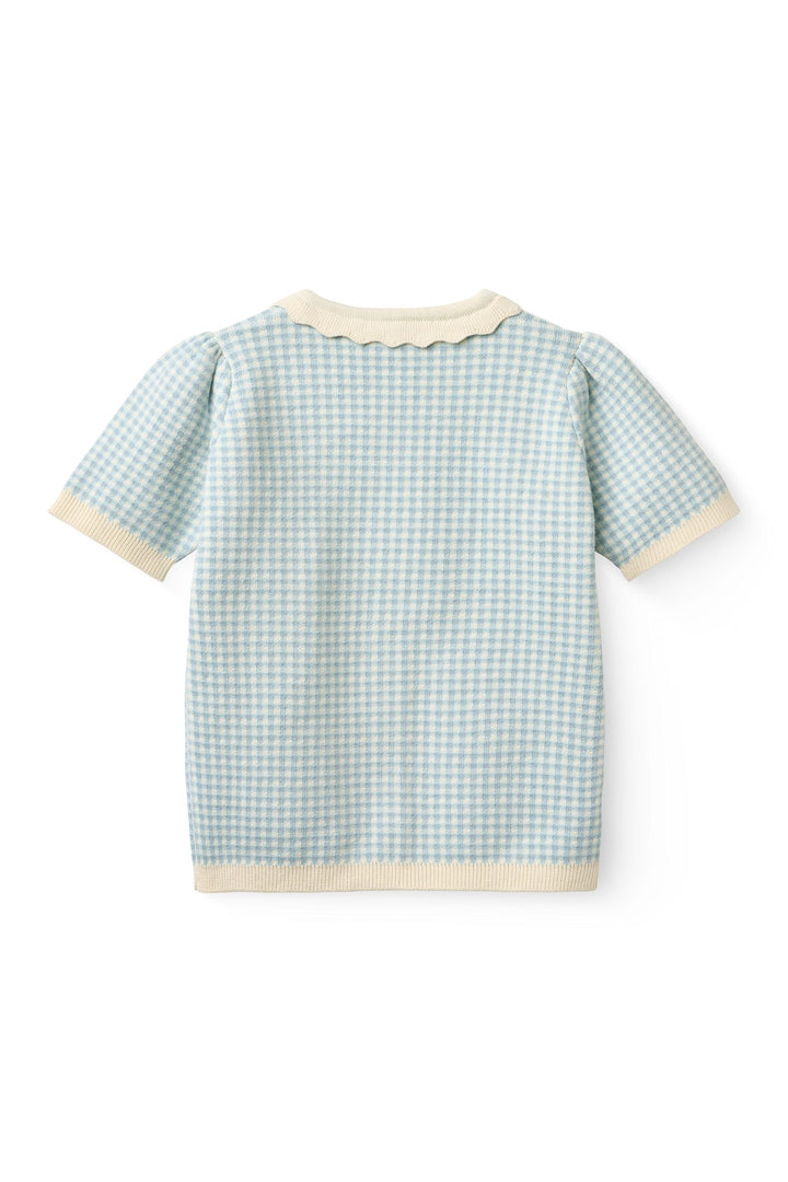 CHECK JACQUARD CARDIGAN - DUSTY BLUE CHECK