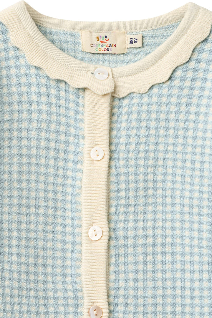 CHECK JACQUARD CARDIGAN - DUSTY BLUE CHECK