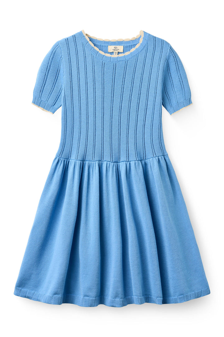 KNITTED POINTELLE DRESS - SKY BLUE COMB