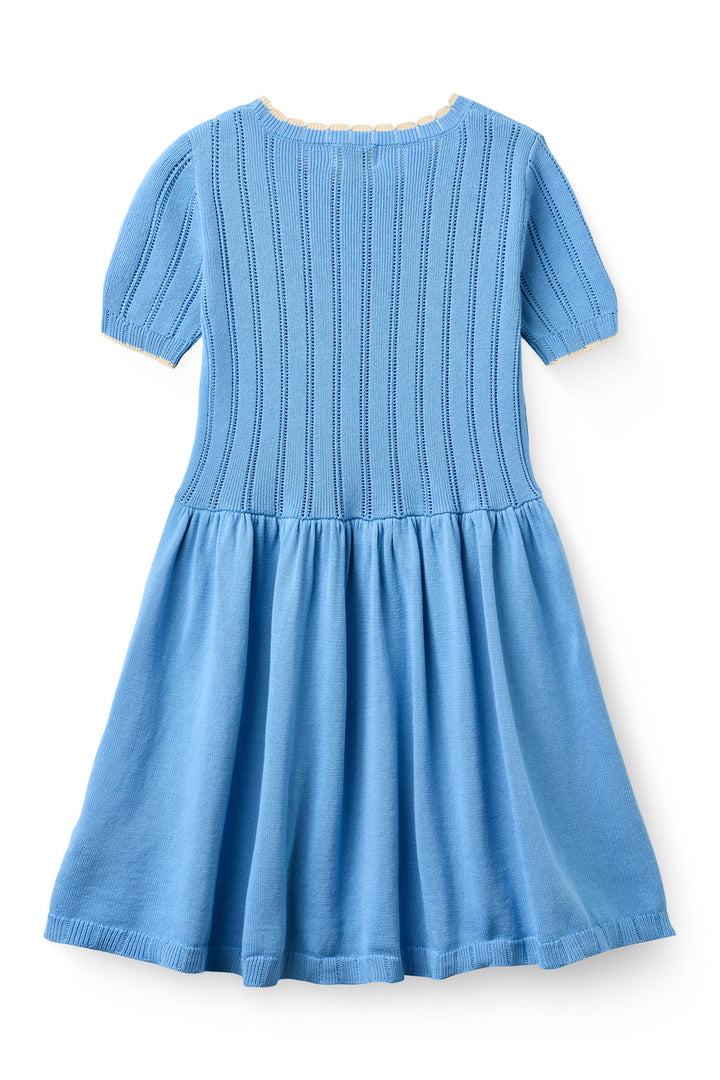 KNITTED POINTELLE DRESS - SKY BLUE COMB