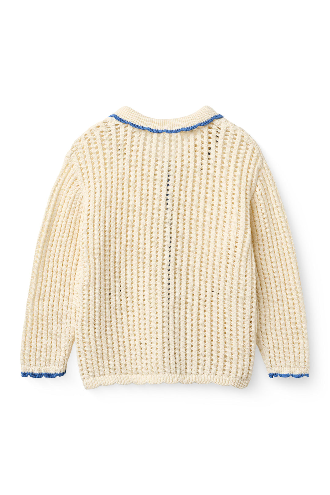 CROCHET LS CARDIGAN - CREAM W OCEAN BLUE